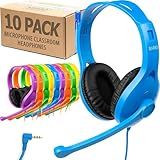Barks Classroom Headphones with Microphone (10 Pack, Mixed Colors) - Superior On-Ear Bulk Headphones for School: Best for Students K-12 Classrooms (Rotating Boom Mic, Good Recording Quality)