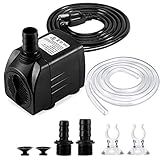 CWKJ Fountain Pump, 400GPH(25W 1500L/H) Submersible Water Durable Outdoor Pump with 6.5ft Tubing (ID x 1/2-Inch), 3 Nozzles for Aquarium, Pond, Fish Tank, Hydroponics