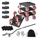 LOYAL TIGER Heavy Duty 1500LBS Furniture Dolly & Movers with 5X 360° Wheels - Carbon Steel Panel & Non-Slip Casters, Includes Lifter Jacks, Gliders for Sofa, Refrigerator (5.4 Inch, Red)