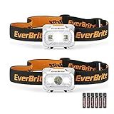 EverBrite LED Headlamp, 4 Lighting Modes, Pivoting Head with Adjustable Headband, IPX4 Water Resistant Perfect for Running, Camping, Hiking, Christmas, and Emergency, 3 AAA Battery Powered(2 Pack)