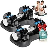 Lifepro Adjustable Dumbbells Set/Single - 15lb 43lb 55lb 90lb 25 lb Dumbbell Sets with Rack - Quick Adjust, Secure Grip weights dumbbells set - Compact Hand Weights for Women/Men at Home Gym