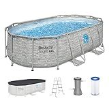 Bestway Power Steel Swim Vista 14’ x 8'2" x 39.5” Above Ground Pool, Oval Metal Frame Outdoor Swimming Pool Set with Filter Pump, Ladder, and Cover