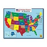 United State Map Laminated Poster -Double Side Educational Poster For Kids/Adults -17 x 23 inch Waterproof Map For Home Classroom