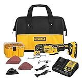 DEWALT 20V MAX XR Oscillating Multi-Tool Kit, Oscillating Tool Accessories, Cordless, 3-Speed, Quick Blade Change, Sand Paper, Blades, Battery and Charger Included (DCS356D1)