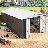 Polar Aurora 10x14 Outdoor Storage Shed, Garden Shed with Updated Frame Structure and Lockable Doors, Metal Tool Sheds for Backyard Garden Patio Lawn, White