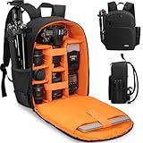 IPEB Camera Backpack for Photographers, DSLR Camera Bag with 13.5 Inch Laptop Compartment & Tripod Holder, Professional Photography Camera Case Compatible for Sony Canon Nikon Black Orange