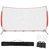 20x10ft Ball Backstop Net,Sports Net Barrier with Handbag,Fix Ball Stop Net by 4 Spike&2 Sandbag,Lacrosse Net Backstop for Softball,Basketball,Hockey Train,Baseball Net Barrier for Backyard,Playground