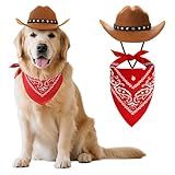 Huhumy Pet Cowboy Halloween Costumes Dog Cat Brown Cowboy Hat Scarf Bandana Outfit for Small Pets Puppy Kitten Party Festival Wearing (L)