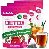 LULUTOX Detox Tea - Herbal Blend with Dandelion, Ginseng, and Ginger - Supports A Healthy Weight, Digestive Health - Vegan, All Natural, Laxative-Free - Peach Flavor (3 Pack x 28 Servings)