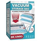 Vacuum Storage Bags, 10 Jumbo Space Saver Bags with Pump, Space Bags, Vacuum Sealer Bags for Clothes, Comforters, Blankets, Bedding