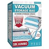 Vacuum Storage Bags, 10 Jumbo Space Saver Bags with Pump, Space Bags, Vacuum Sealer Bags for Clothes, Comforters, Blankets, Bedding