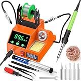 Soldering Station, 100W Digital Display Soldering Iron Station Kit with 2 Helping Hands, 356°F - 896°F, Auto Sleep, °C/°F Conversion, Solder Wire, Tips, Stand, Pump, Tweezers, Tip Cleaner, Orange