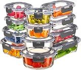 FineDine 24 Piece Premium Borosilicate Glass Meal Prep Containers Glass - Airtight Food Storage Containers with Lids, Hinged Locking Lid, BPA Free, For Meal Prep/Freezer/Oven