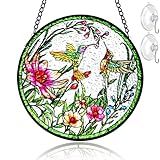 Remiawy Stained Glass Window Hanging Hummingbird Window Suncatcher 6 Inch Glass Panel with Metal Chain and Hooks Sun Catchers Indoor Wall Art Home Decor Gift for Bird Lovers Women Mother's Day