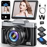 4K Digital Camera with WiFi 64MP Autofocus Vlogging Camera for YouTube Compact Video Cameras for Photography, 3" 180° Flip Screen 16X Zoom Anti-Shake Point and Shoot Camera for Beginners Teens, Black