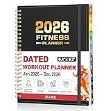 2026 Fitness Workout Journal Planner for Women & Men, JAN 2026 - DEC 2026 Exercise Planner, 6.4" x 8.3" Workout Calendar Journal Essentials Gift for Goals, Tracking, Gifts with PVC Plastic Cover,Black