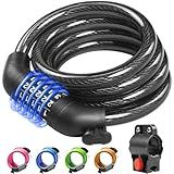 KEYSTP 5-Digit Bike Lock Cable, Heavy Duty Resettable Combination Bicycle Lock, Anti-Theft with Mounting Bracket, Waterproof Steel Cable for Scooters, E-Bikes, Outdoor Use, Black