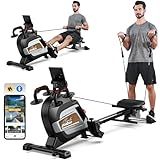 Pooboo Magnetic Rowing Machine 360 LB Weight Capacity, Folding Rower with Combination Strength Exercise, Tablet Holder and Comfortable Seat Cushion, Rower for Home Use