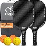 BAGAIL Pickleball Paddles, USAPA Approved Fiberglass Surface Pickleball Set, Lightweight Pickle Ball Rackets with 4 Balls, 1 Bag, Designed in California for Traction and Stability - 2 Pack, Black
