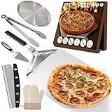Bonteck Pizza Peel Aluminum Metal Pizza Spatula Kit | 12x14 Inch Foldable Handle Paddle | 6Pcs Pizza Oven Accessories with Rocker Cutter, Pizza Pan, Pizza Server, Oven Mitts, for Family Oven Baking