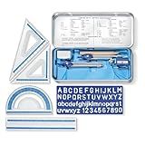 STAEDTLER 10-Piece Math Set with Metal Compass, 6" Ruler & Triangle Squares, 45° & 30/60° Set Squares, Alphabet Stencil - Measuring Tools