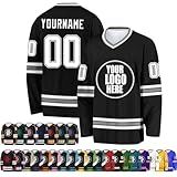 Custom Hockey Jersey for Men Women, Personalized Name Number Logo V-Neck Sports Hockey Training Jersey for Hockey Fan Gift (US, Alpha, One Size, Regular, Regular, Stripe)