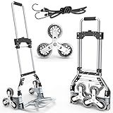 Stair Climbing Cart, 220 LBS Aluminum Stair Climber Dolly, Heavy Duty Folding Hand Truck Dolly with 6 Wheels, Telescoping Handle and Elastic Rope for Home, Moving, Groceries, Warehouse