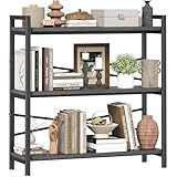 Book Shelf, 3 Tier Bookshelf 31.49" Width, Book Shelf Storage and Organization, Wooden and Metal Industrial Bookcase, Large Book Shelves for Home Living Room Bedroom Office Storage(Grey)