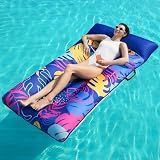 Sloosh Inflatable Pool Floats Raft - XL Fabric Covered Pool Mat Lounger Floaties for Adults, Ultra Comfort Inflatable Water Float with Headrest for Beach Lake Swimming Pool Floating 72"X35.7" (Blue)