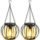 KOOPER Solar Lanterns Outdoor Waterproof, Upgraded Metal Hanging Solar Lights Outdoor Lanterns, Brighter Auto On/Off Outdoor Hanging Lantern for Yard Patio Pathway Porch Garden Decor 2 Pack
