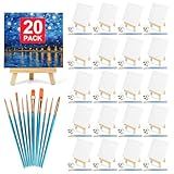 20 Pack 5.9In Canvas Boards for Painting, Art Canvas for Drawing with 10 Brushes & 5 Paint Trays, Mini Painting Canvas with Easel Set, Painting Kits for Adults & Kids Party