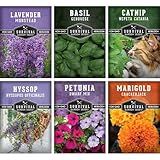 Survival Garden Seeds Pest Defense Seed Collection for Planting - 6 Packs with 2800+ Seeds Lavender, Hyssop, Catnip, Marigold, Petunia, Basil - Natural Deterrents - Non-GMO Heirloom Varieties