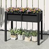 DWVO Outdoor Planter Box, Raised Garden Bed with Drainage System, Weatherproof Small Single-Layer Flower Box for Patio, Balcony, Garden or Indoor, Black