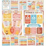 QOUBAI 12pcs Reading Comprehension Classroom Posters Groovy English Language Arts Bulletin Board Chart Decor Reading Corner Poster for Elementary Middle High School Wall Decor Classroom Must Haves