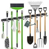 ZONGOOL 2 Pack Broom Holder Wall Mount, 4 Racks and 5 Hooks Mop Hanger Wall Mount Broom Organizer Stainless Steel Heavy Duty Garage Tool Racks for Home Kitchen Garden Laundry (Black)