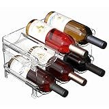 Plastic Stackable Wine Rack for Refrigerator, 2 Tier Large Capacity Water Bottle Organizer for Cabinet, Free-Standing Water Bottle Storage Rack for Fridge, Countertop, Pantry, Freezer, Hold 6 Bottles
