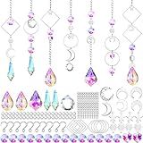 Yinkin 355 Pcs DIY Suncatcher Kits for Adults Colorful Crystal Sun Catchers Making Kits Indoor Window Hanging Prisms with Chain Pendant Ornament Suncatcher DIY Crafts for Garden Decoration(Silver)