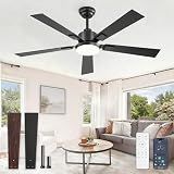 Glowivia 52 Inch Ceiling Fans with Lights and Remote&APP Control, Black Smart Ceiling Fan with 3000-6000K Dimmable, 6 Speeds Quiet Reversible Motor, Indoor/Outdoor Ceiling Fan for Bedroom Living Room