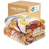 VANJOROY Boho Throw Blanket, 100% Organic Cotton Ultra Soft 50" x 60" Throw for Couch and Bed - Skin-Friendly Embroidery Cozy All Season Rustic Floral Decor Chair Blanket -Beige