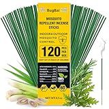 BugBai® Mosquito Repellent Outdoor Patio 120 PCS, Citronella Oil Mosquito Incense Sticks Indoor Home Pet Family Safe, Natural Plant-Based Bug Insect Barrier for Yard Garden Lawn Camping Fishing
