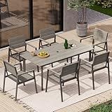 Oasbira Outdoor Dining Set for 6, Patio Table and Chairs Set with Umbrella Hole, 7 Pieces HDPS Outdoor Furniture Sets for Patio, Garden, Backyard (Gray)