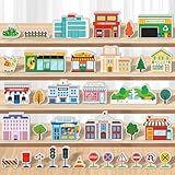 Kathfly 36 Pcs Wooden Community Helpers Community Wooden Toy Preschool Little Professionals Buildings Block Set Multicultural Buildings, Creative Play for Social Learning Educational Model