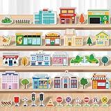 Kathfly 36 Pcs Wooden Community Helpers Buildings, Career Figures Toy