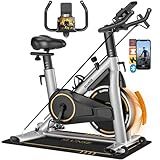 Exercise Bike, Silent Magnetic Resistance Stationary Bike for Home with App Compatible, Indoor Cycling Bike with Anti-Slip Mat, 350lbs Weight Capacity Upgraded Seat with Digital Monitor &Tablet Mount