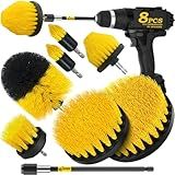 Holikme 8 Piece Drill Brush Attachments Set, Power Scrubber with Extend Long Attachment，Cleaning Supplies for Bathtub, Shower, Grout, Tile(Yellow)
