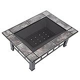 Fire Pit Set, Wood Burning Pit -Includes Screen, Cover and Log Poker- Great for Outdoor and Patio, 37” Marble Tile Rectangular Firepit by Pure Garden