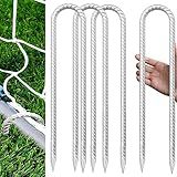DEEGETEL Trampolines Stakes, U Shaped Rebar Stakes 4 Pack 12 Inch, Heavy DutyGalvanized Steel Ground Anchor Tie Down for High Wind, Tents, Soccer Goals, Canopy, Garden, Yard, Fence, Ground