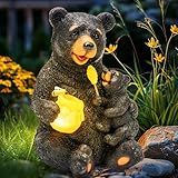 GIGALUMI Solar Garden Statues Loving Bear Figurine Lights for Outside, Yard Decorations Outdoor, Garden Decor Unique Birthday Housewarming Gifts for Mom, Women, Black