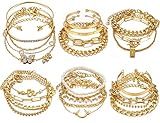 17IF 25 Pcs (6 Pack) Gold Chain Bracelets Set for Women Boho Punk Stackable Y2K Multipack Layered Bangles Pack Adjustable Cuff Italian Cuban Anklet Charm Chunky Bracelet Bundle Jewelry