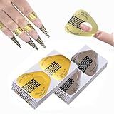 VNC 200Pcs Long Nail Forms Extension Set 100 Pcs Gold + 100 Pcs Silver Nail form guide stickers Thick Nail Art Tips Extension Forms Durable Acrylic Nail Paper Forms Numbers Marked Nail Former Stickers